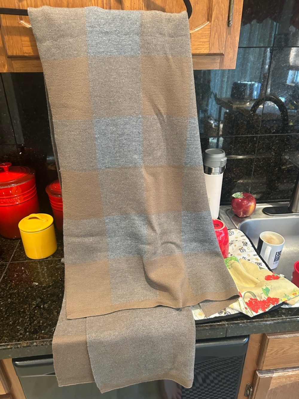 Nicholas K Taupe and Gray Block Plaid Scarf